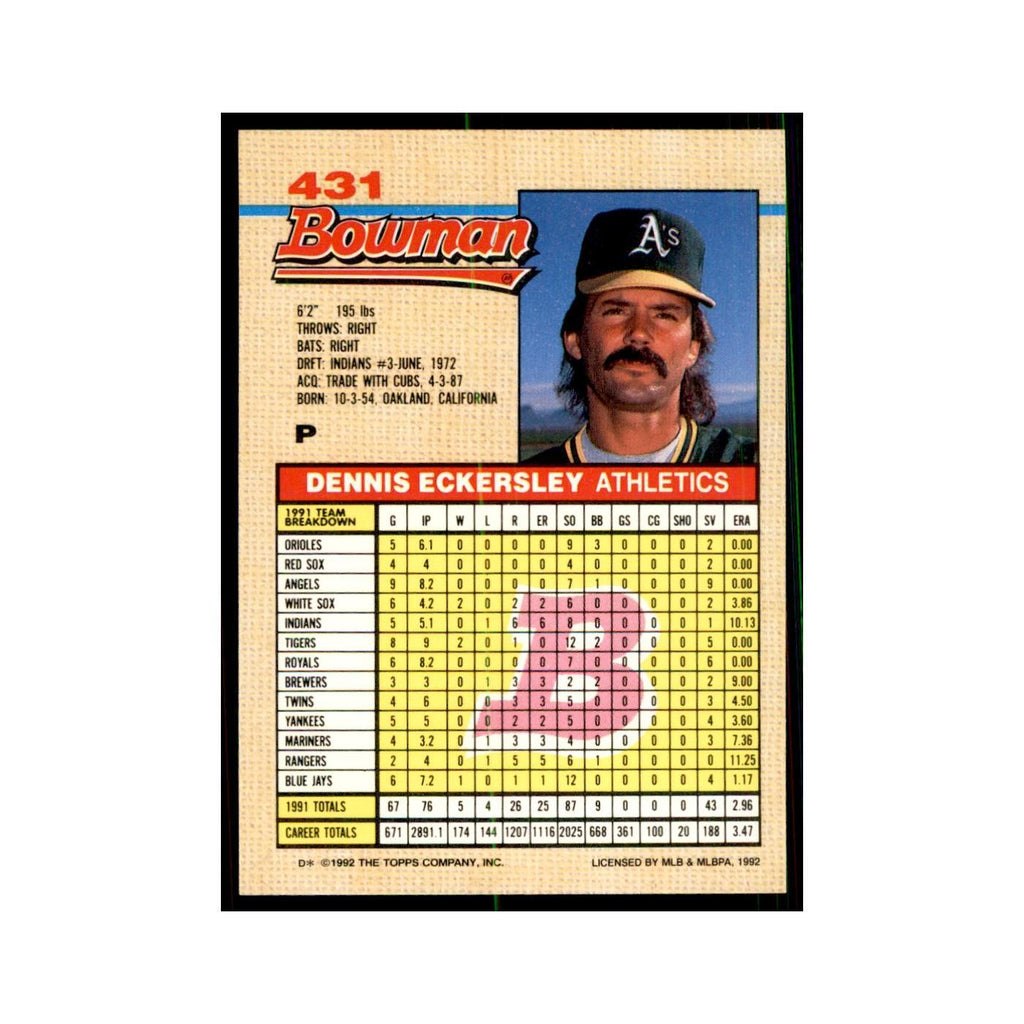 1992 Bowman Dennis Eckersley Baseball Cards #431