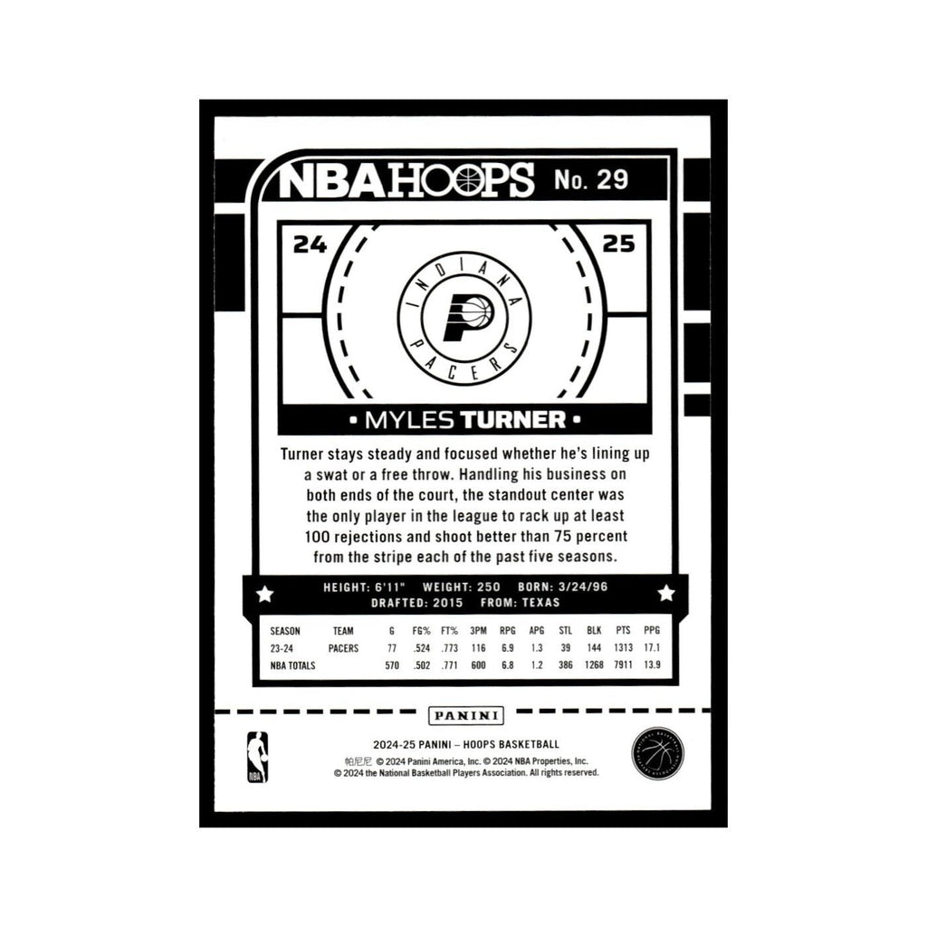 Myles Turner 2024 NBA Hoops #29 Indiana Pacers Basketball Card NM