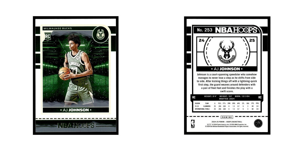 AJ Johnson Rookie 2024 NBA Hoops #253 Milwaukee Bucks Basketball Card NM