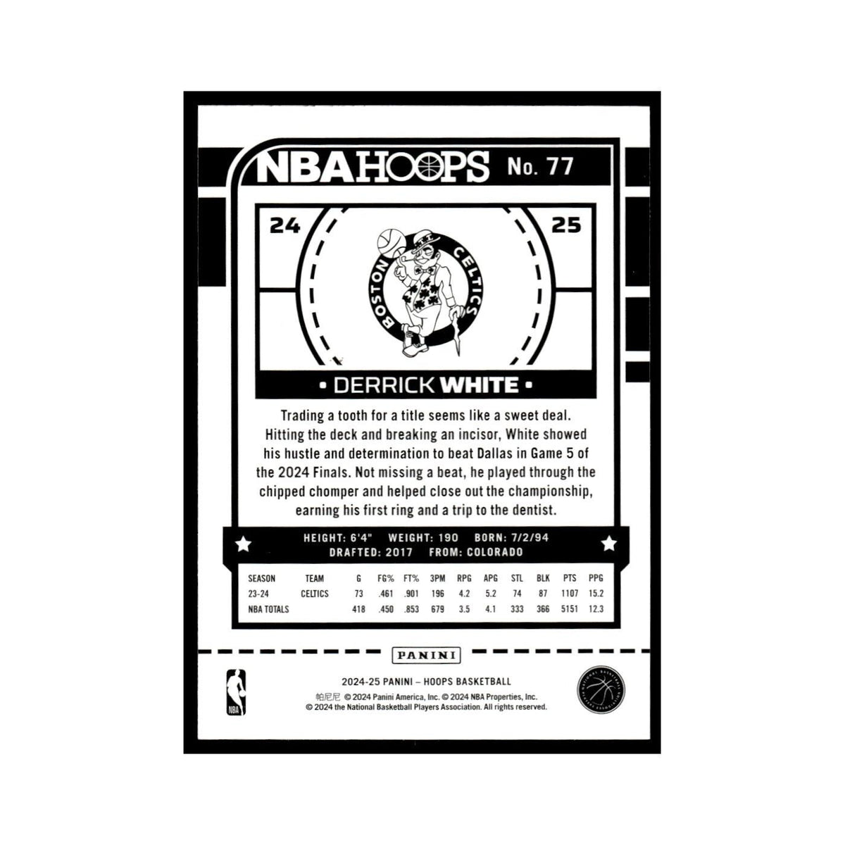 Derrick White 2024 NBA Hoops #77 Boston Celtics Basketball Card NM