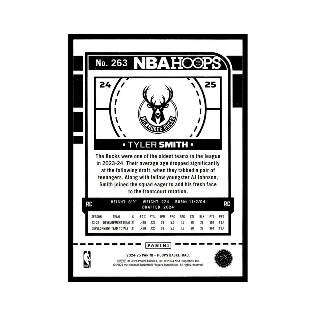Tyler Smith Rookie 2024 NBA Hoops #263 Milwaukee Bucks Basketball Card NM