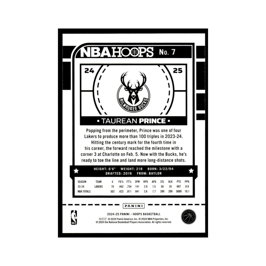 Taurean Prince 2024 NBA Hoops #7 Milwaukee Bucks Basketball Card NM