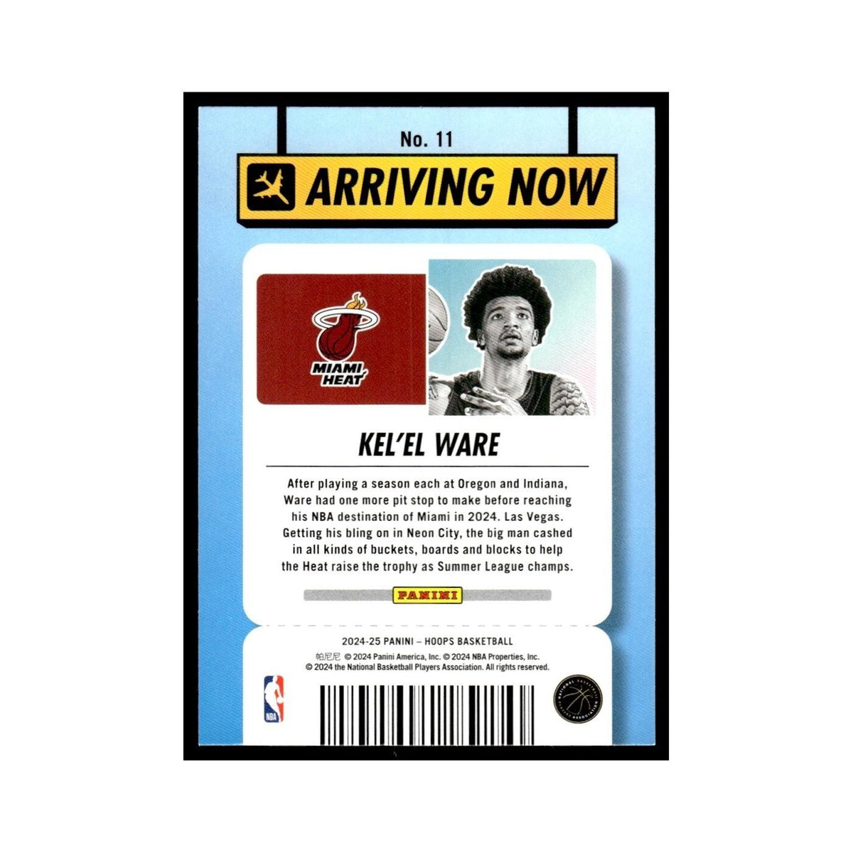 Kel'el Ware 2024 NBA Hoops #11 Miami Heat Basketball Card NM
