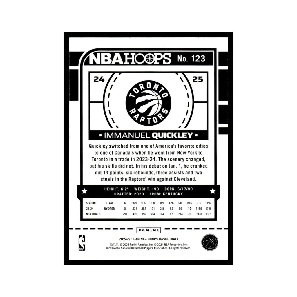 Immanuel Quickley 2024 NBA Hoops #123 Toronto Raptors Basketball Card NM