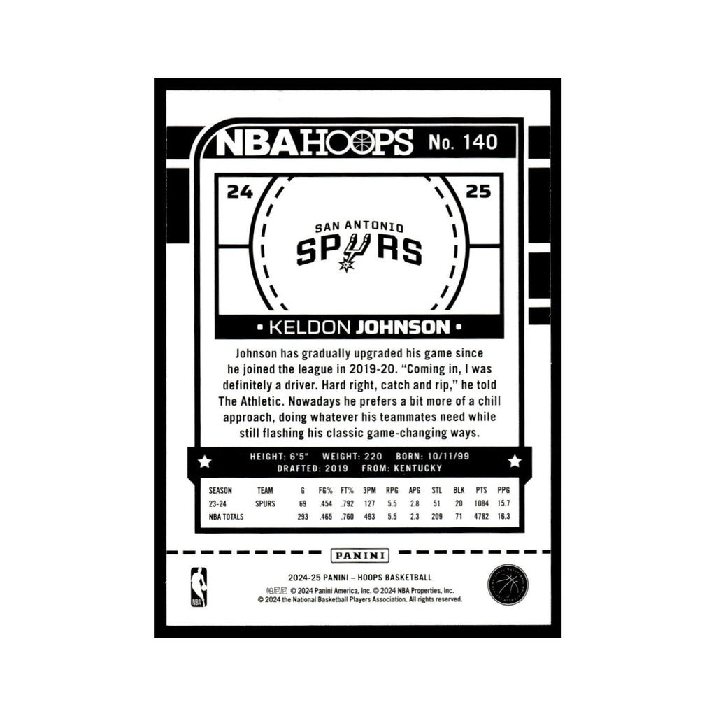 Keldon Johnson 2024 NBA Hoops #140 San Antonio Spurs Basketball Card NM