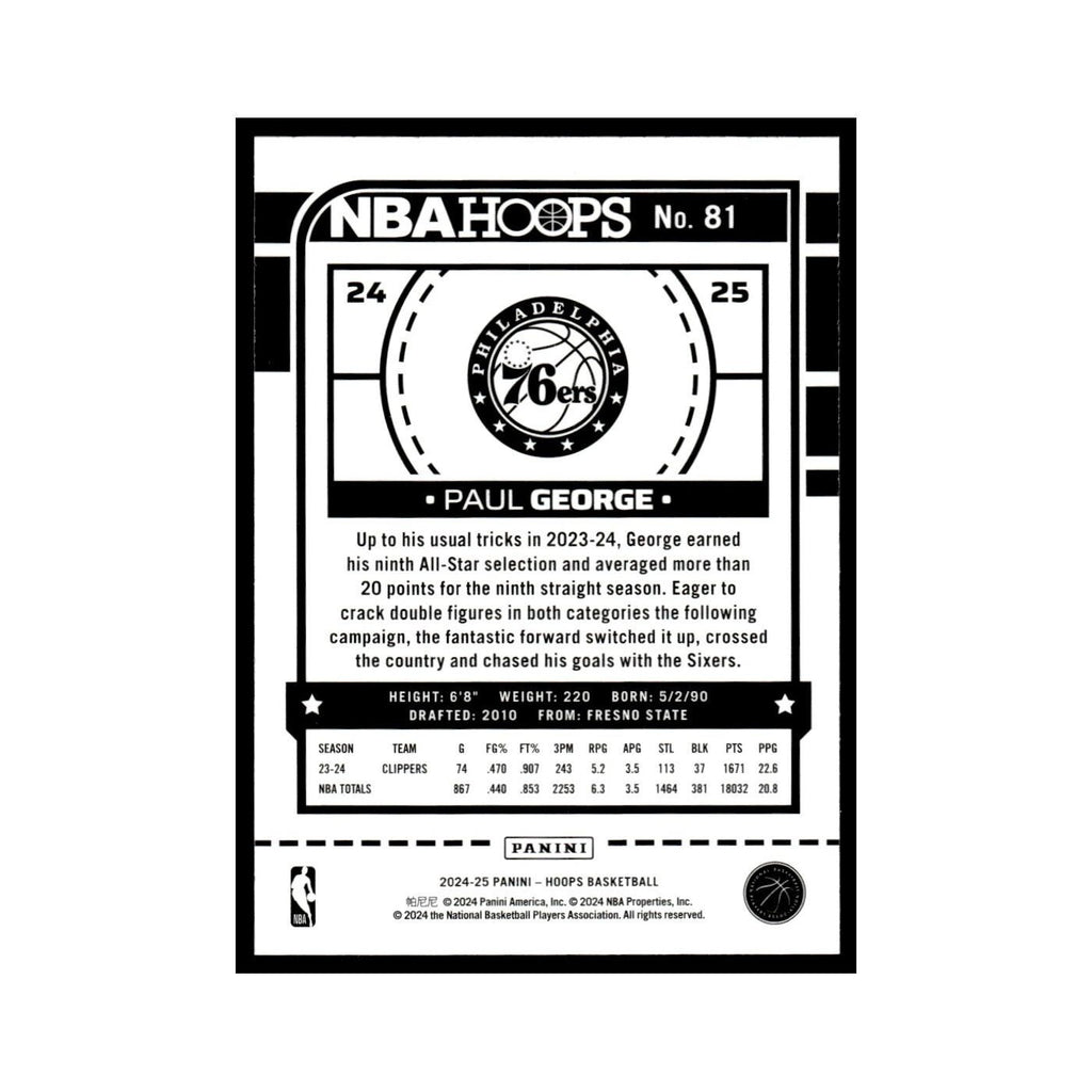 Paul George 2024 NBA Hoops #81 Philadelphia 76ers Basketball Card NM