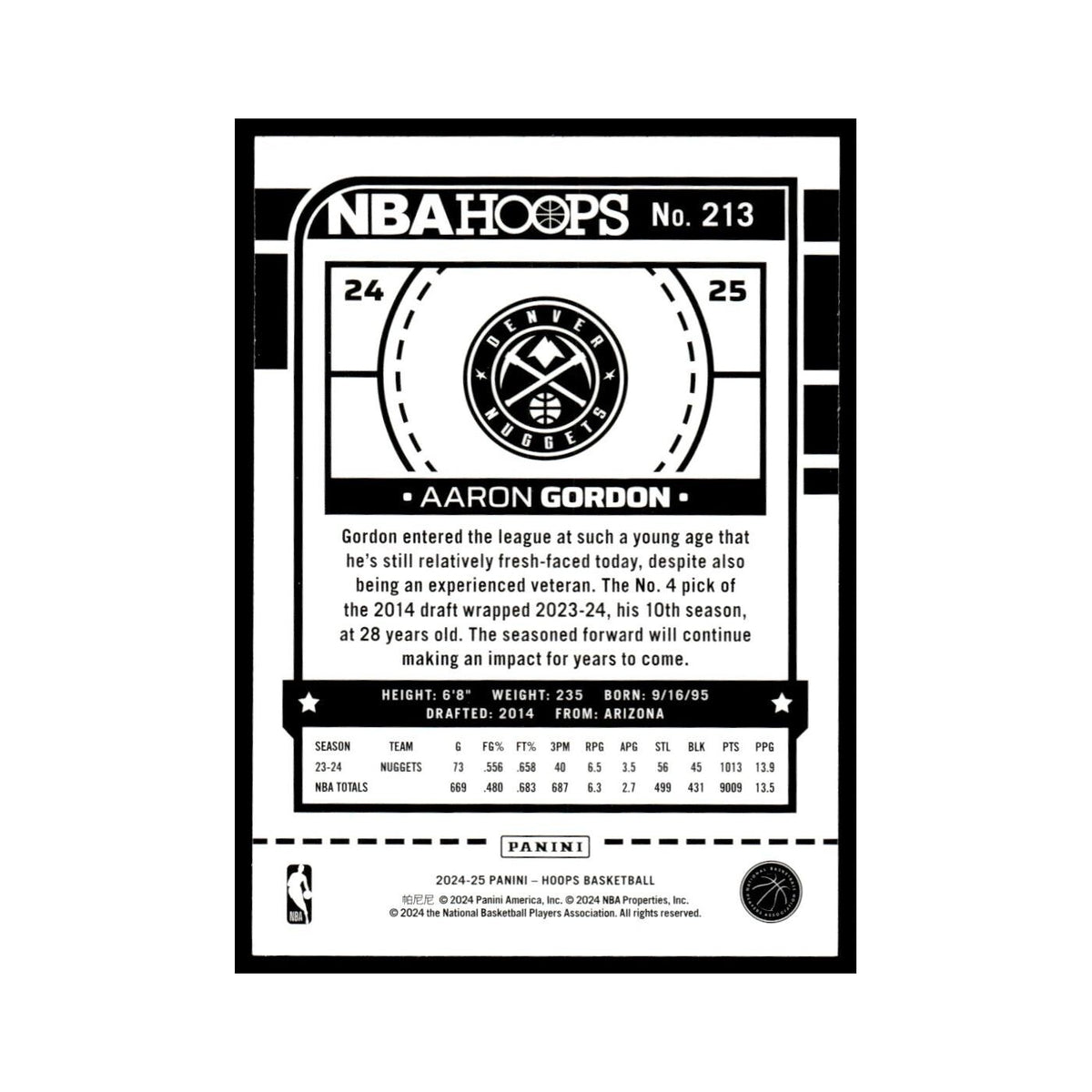 Aaron Gordon 2024 NBA Hoops #213 Denver Nuggets Basketball Card NM