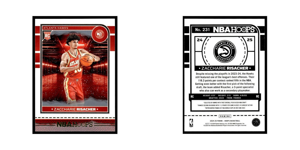 Zaccharie Risacher Rookie 2024 NBA Hoops #231 Atlanta Hawks Basketball Card NM