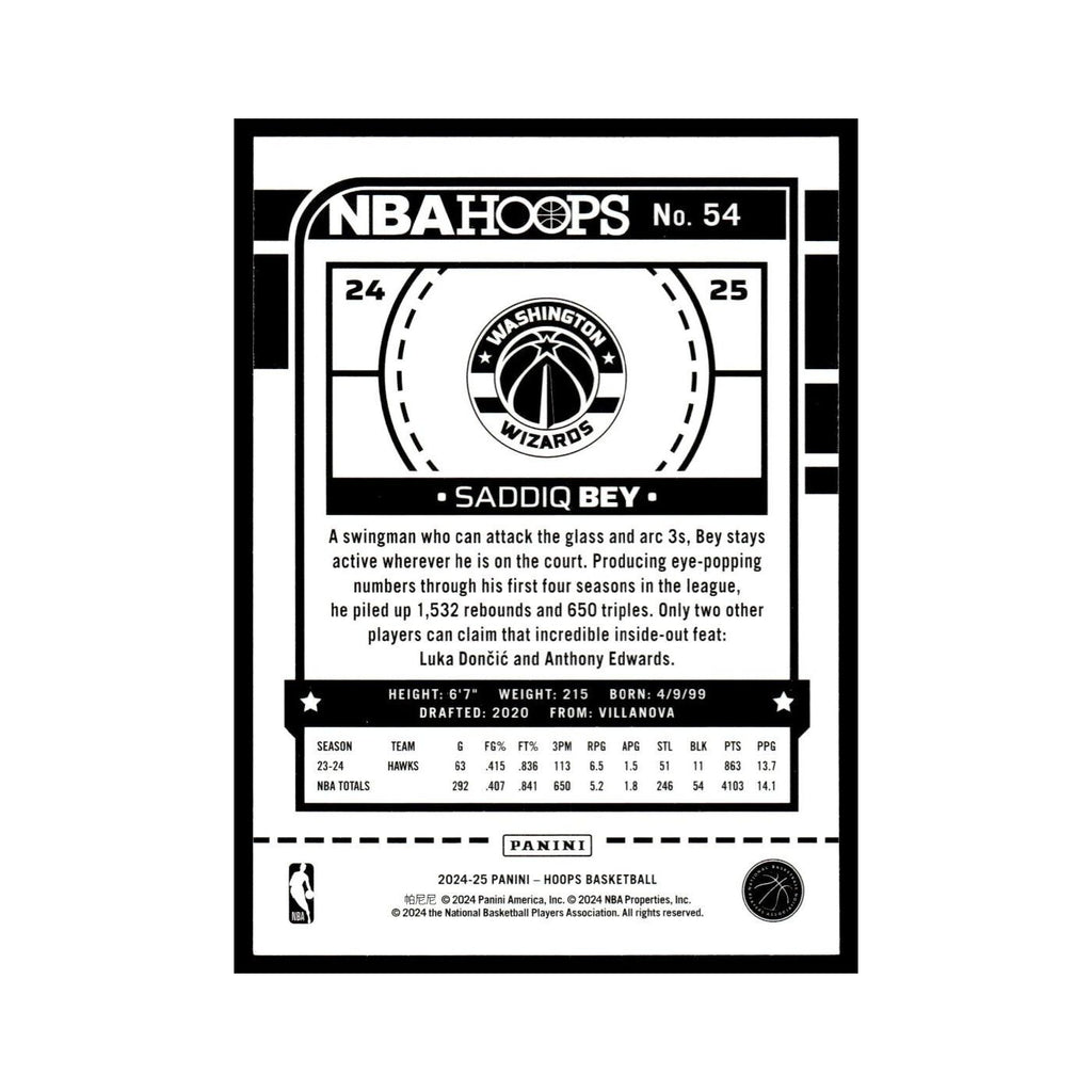 Saddiq Bey 2024 NBA Hoops #54 Washington Wizards Basketball Card NM