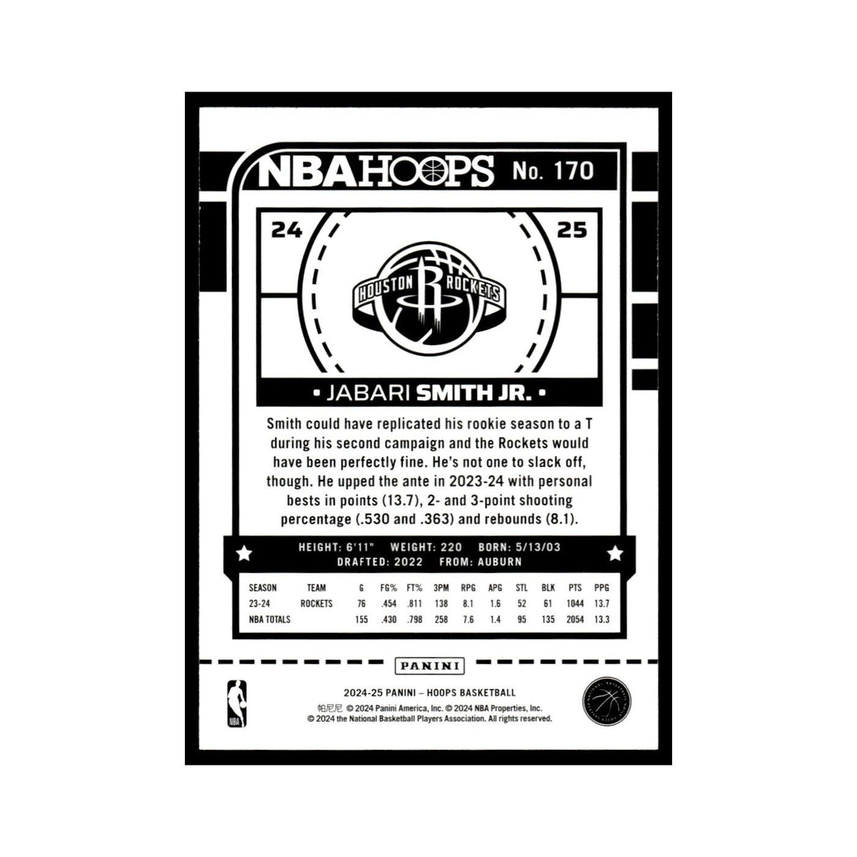 Jabari Smith Jr. 2024 NBA Hoops #170 Houston Rockets Basketball Card NM