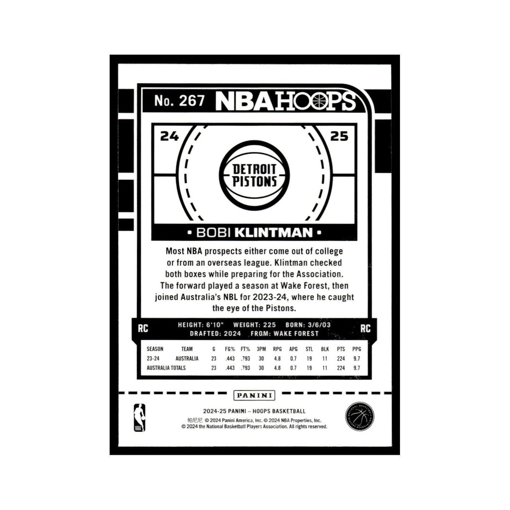 Bobi Klintman Rookie 2024 NBA Hoops #267 Detroit Pistons Basketball Card NM