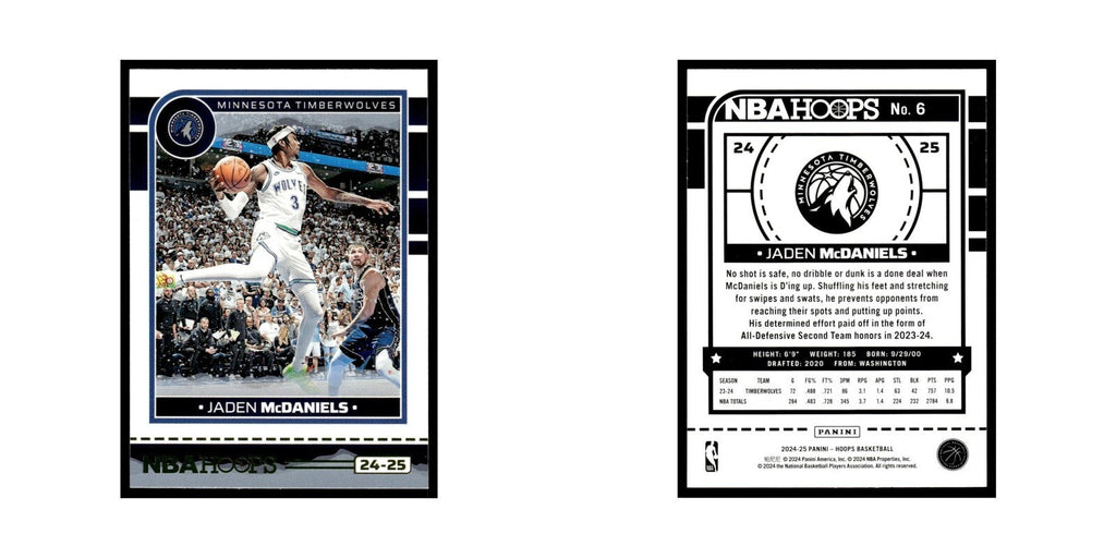 Jaden McDaniels 2024 NBA Hoops #6 Minnesota Timberwolves Basketball Card NM