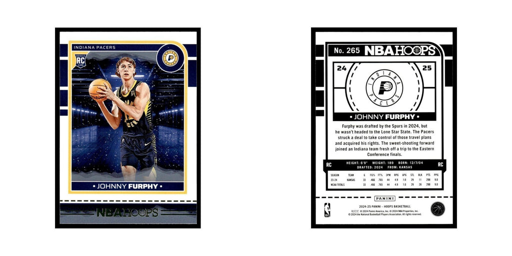 Johnny Furphy Rookie 2024 NBA Hoops #265 Indiana Pacers Basketball Card NM