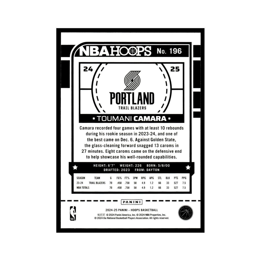 Toumani Camara 2024 NBA Hoops #196 Portland Trail Blazers Basketball Card NM