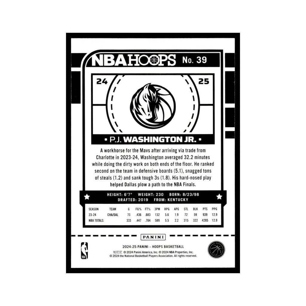 P.J. Washington Jr. 2024 NBA Hoops #39 Dallas Mavericks Basketball Card NM