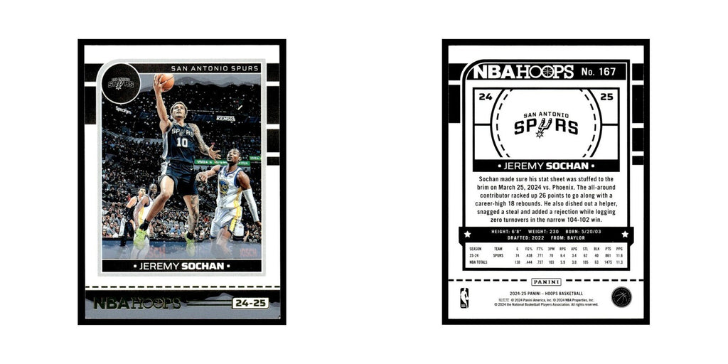 Jeremy Sochan 2024 NBA Hoops #167 San Antonio Spurs Basketball Card NM
