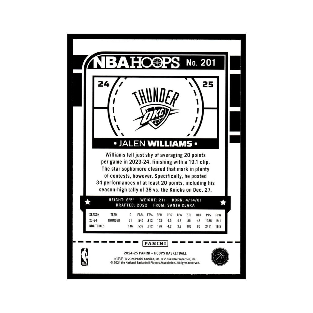 Jalen Williams 2024 NBA Hoops #201 Oklahoma City Thunder Basketball Card NM