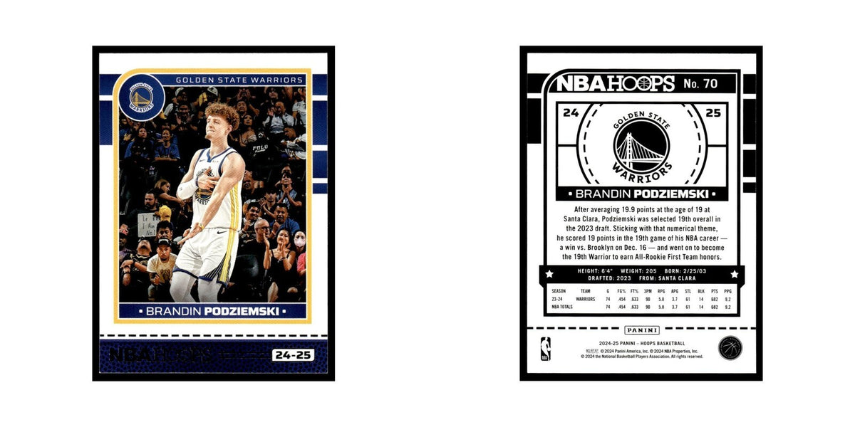 Brandin Podziemski 2024 NBA Hoops #70 Golden State Warriors Basketball Card NM