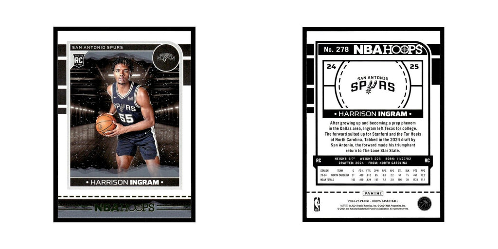 Harrison Ingram Rookie 2024 NBA Hoops #278 San Antonio Spurs Basketball Card NM