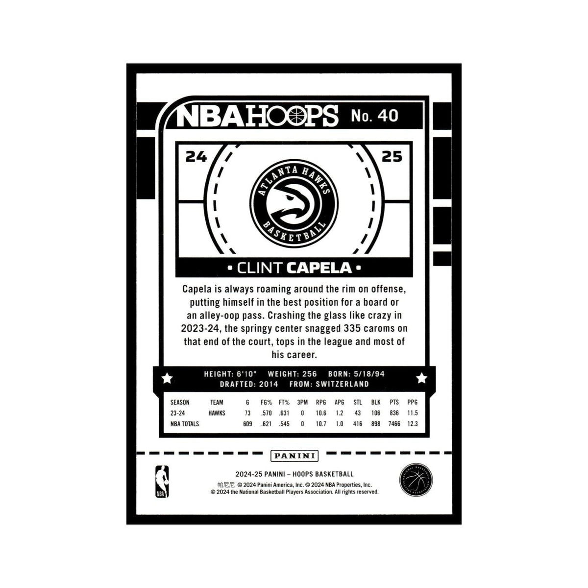 Clint Capela 2024 NBA Hoops #40 Atlanta Hawks Basketball Card NM