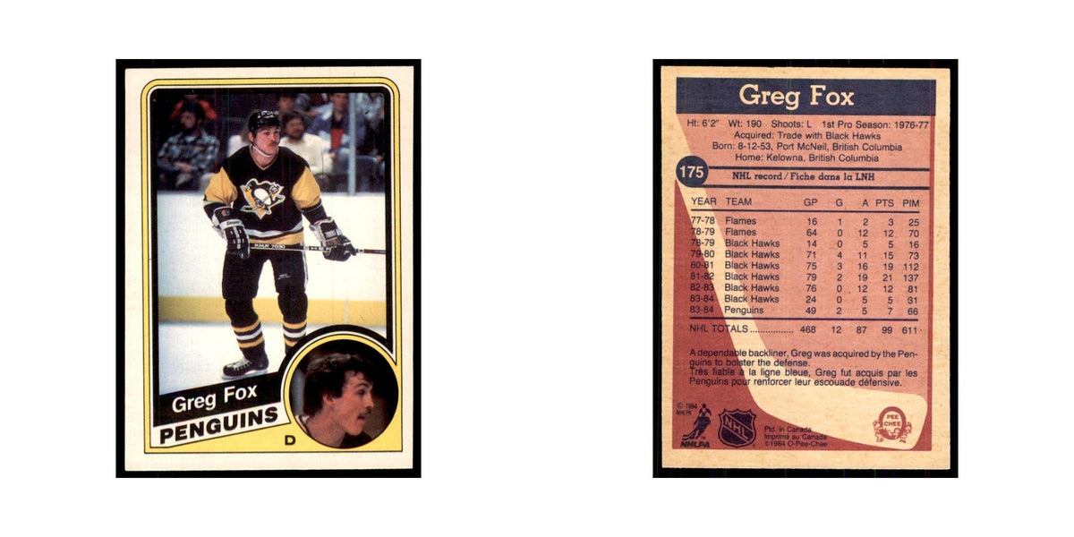 1984 O-Pee-Chee Greg Fox Pittsburgh Penguins #175