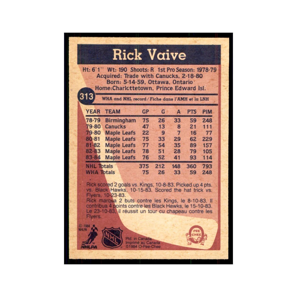 1984 O-Pee-Chee Rick Vaive Toronto Maple Leafs #313