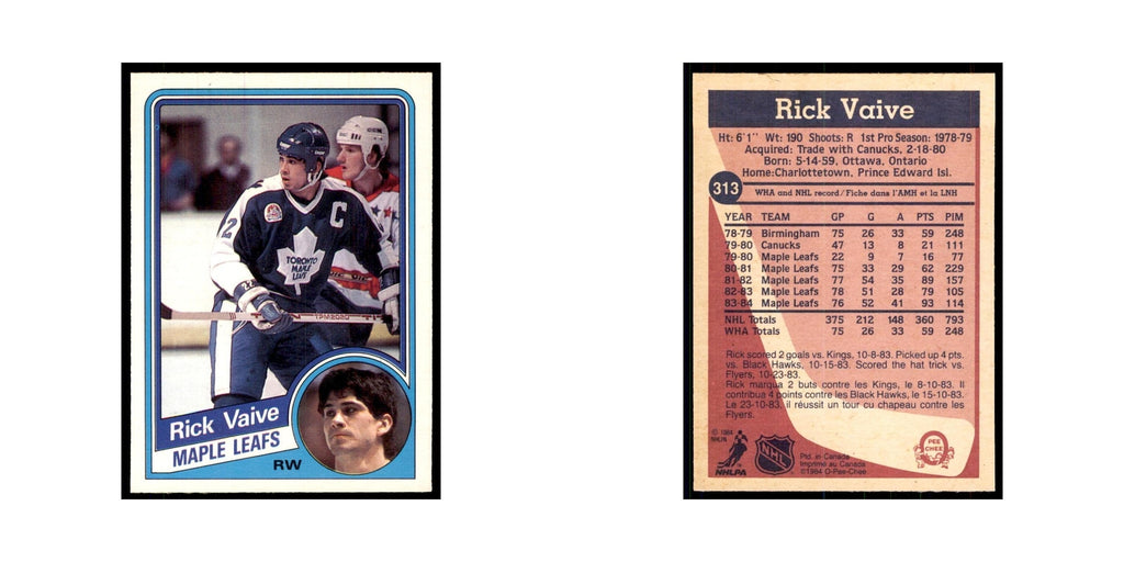 1984 O-Pee-Chee Rick Vaive Toronto Maple Leafs #313
