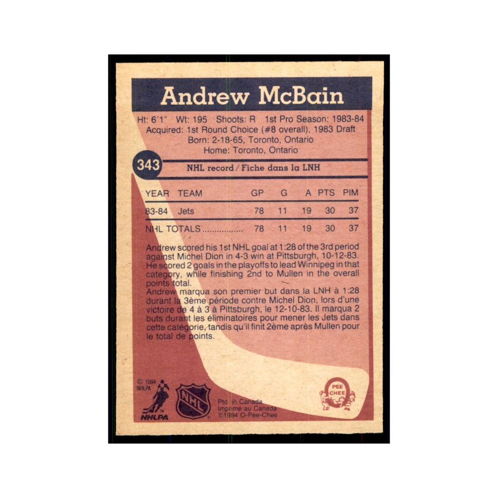 1984 O-Pee-Chee Andrew McBain RC Winnipeg Jets #343