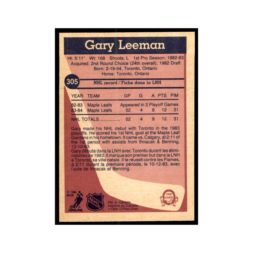 1984 O-Pee-Chee Gary Leeman RC Toronto Maple Leafs #305