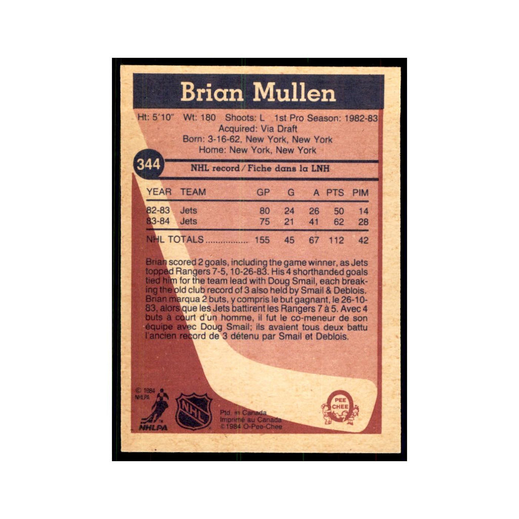 1984 O-Pee-Chee Brian Mullen Winnipeg Jets #344
