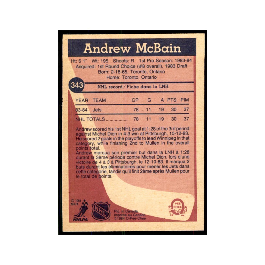 1984 O-Pee-Chee Andrew McBain RC Winnipeg Jets #343