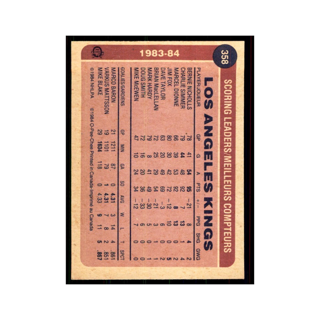 1984 O-Pee-Chee Charlie Simmer Los Angeles Kings #358