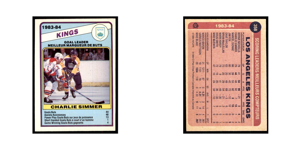 1984 O-Pee-Chee Charlie Simmer Los Angeles Kings #358