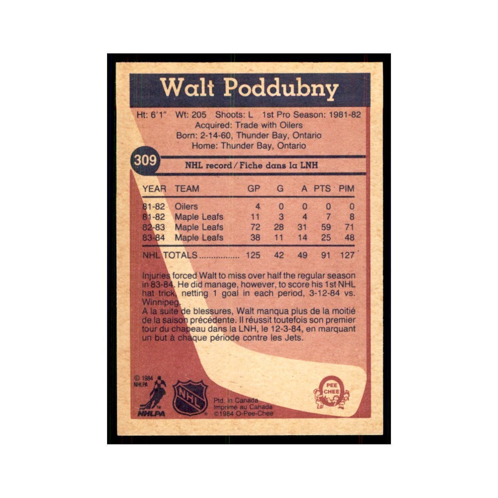 1984 O-Pee-Chee Walt Poddubny Toronto Maple Leafs #309