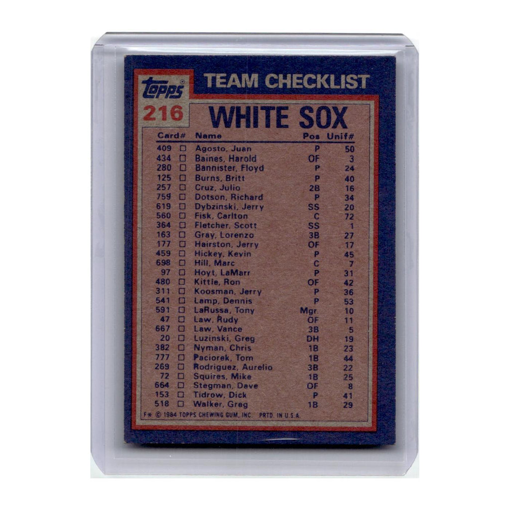 1984 Topps Carton Fisk Richard Dotson White Sox #216