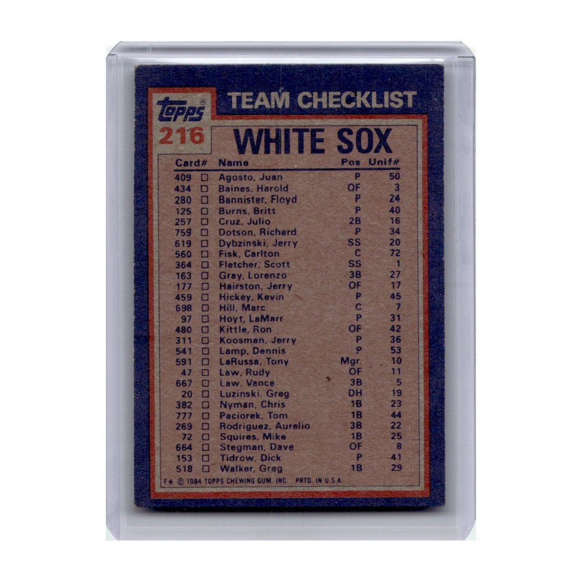 1984 Topps C White Sox #216
