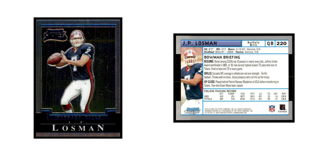 2004 Bowman Chrome J.P. Losman RC Football Cards #220
