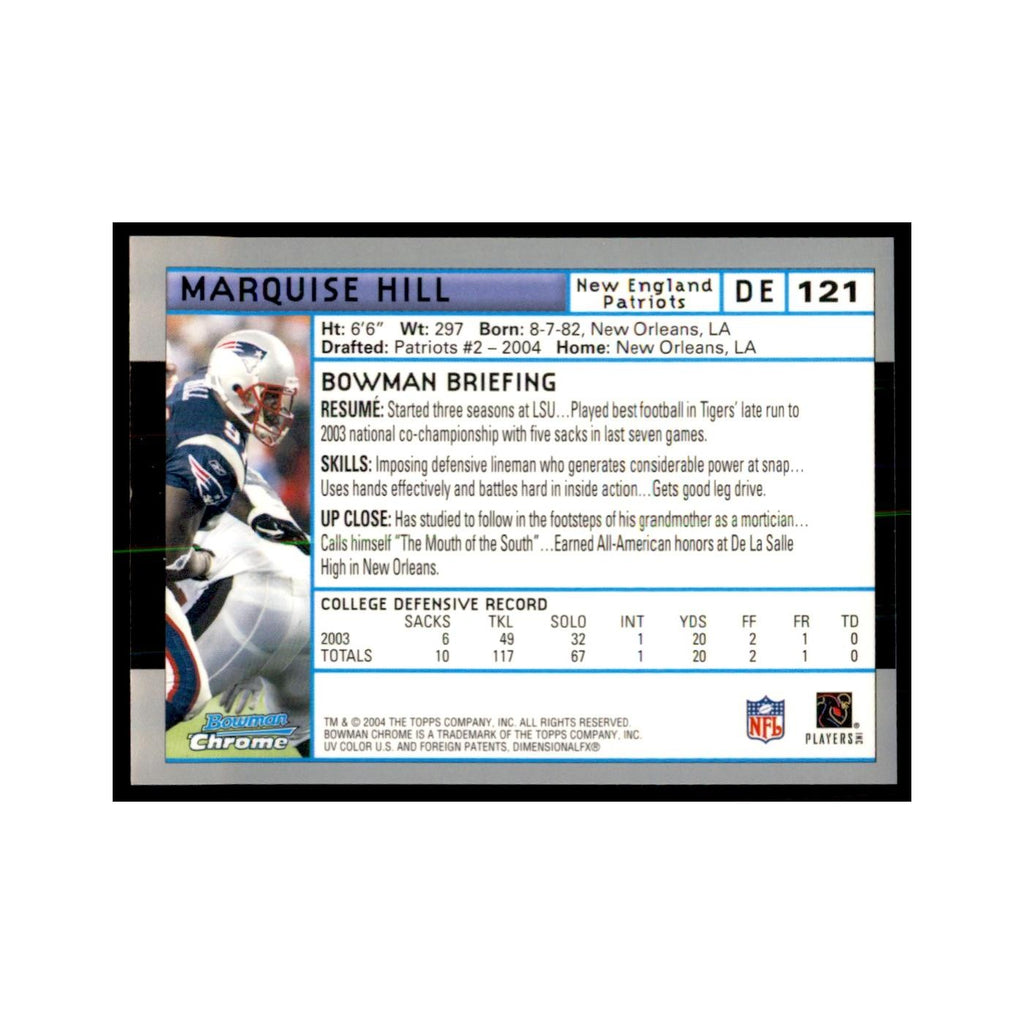 2004 Bowman Chrome Marquise Hill RC Football Cards #121