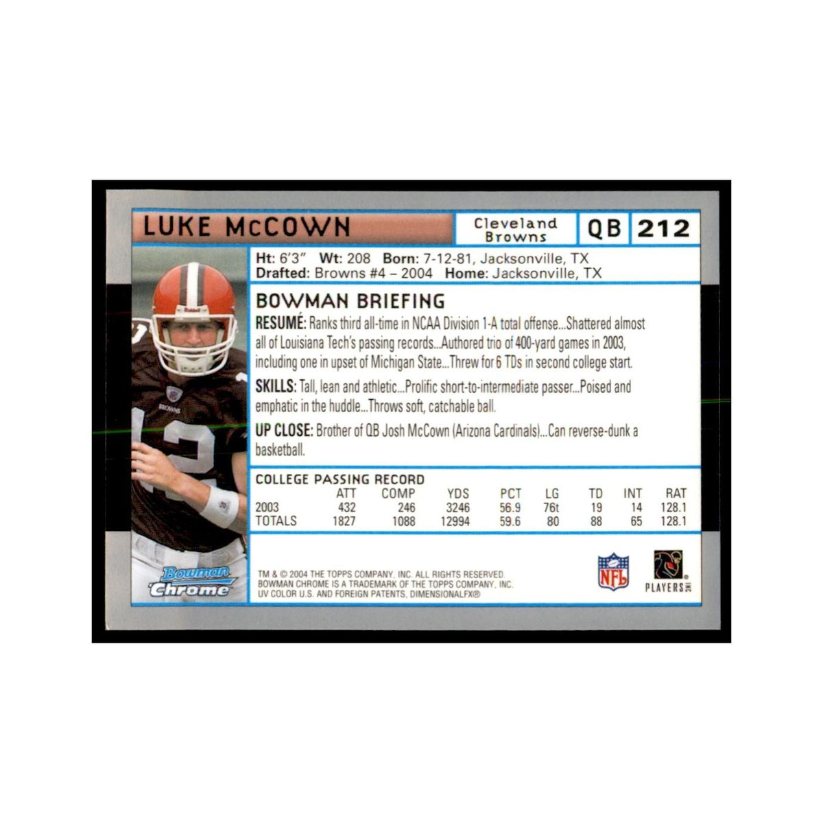 2004 Bowman Chrome Luke McCown RC Football Cards #212