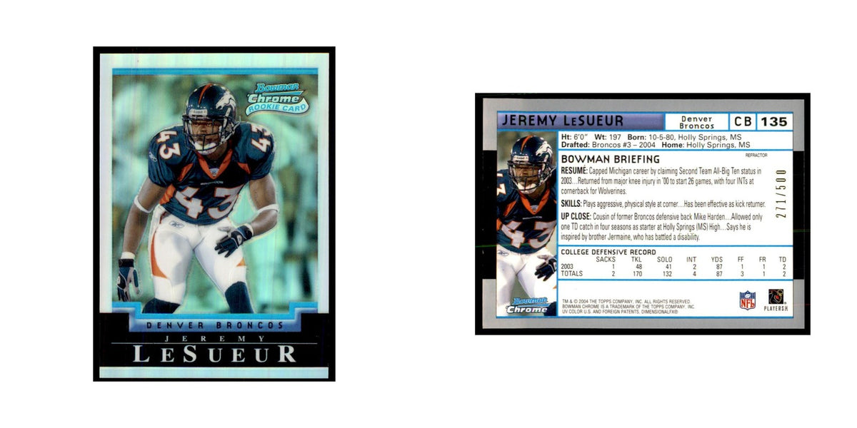 2004 Bowman Chrome Refractors Jeremy LeSueur RC 271/500 Football Cards #135