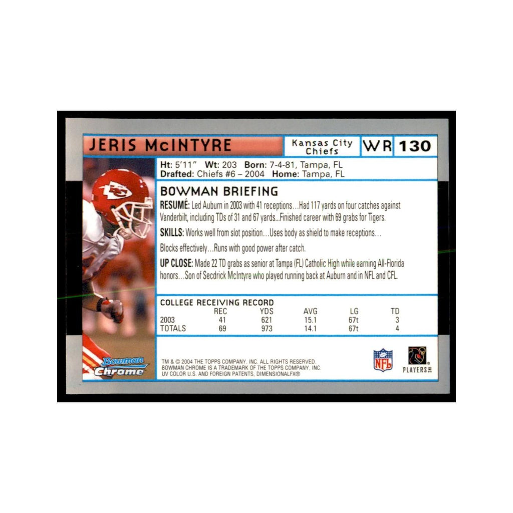 2004 Bowman Chrome Jeris McIntyre RC Football Cards #130