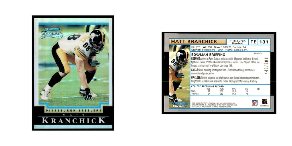 2004 Bowman Chrome Refractors Matt Kranchick RC 446/500 Football Cards #131