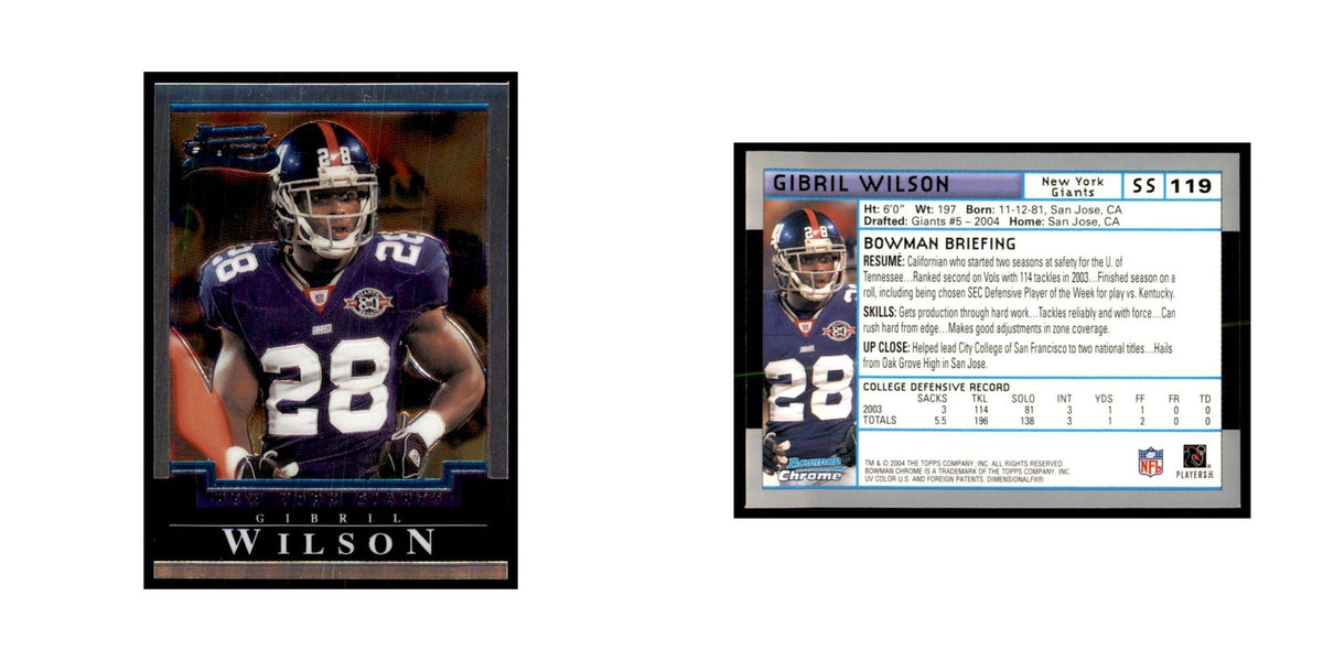 2004 Bowman Chrome Gibril Wilson RC Football Cards #119