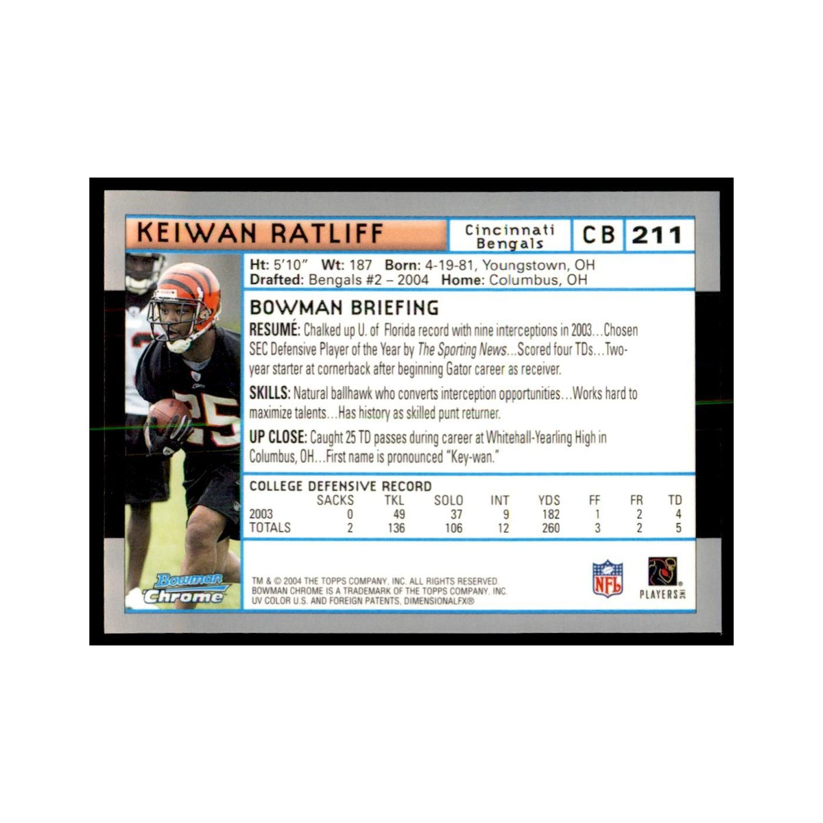 2004 Bowman Chrome Keiwan Ratliff RC Football Cards #211