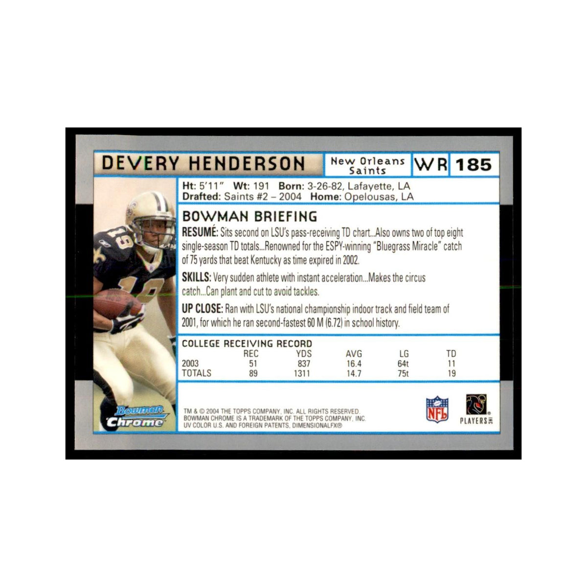 2004 Bowman Chrome Devery Henderson RC Football Cards #185