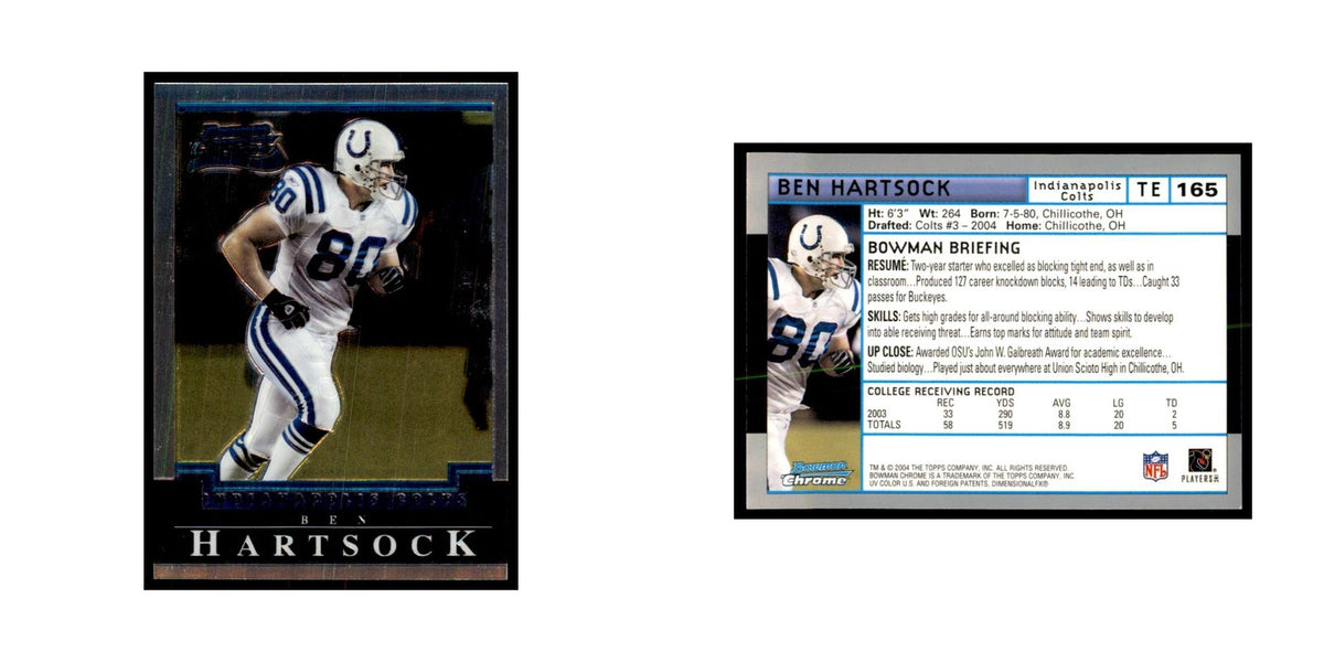 2004 Bowman Chrome Ben Hartsock RC Football Cards #165
