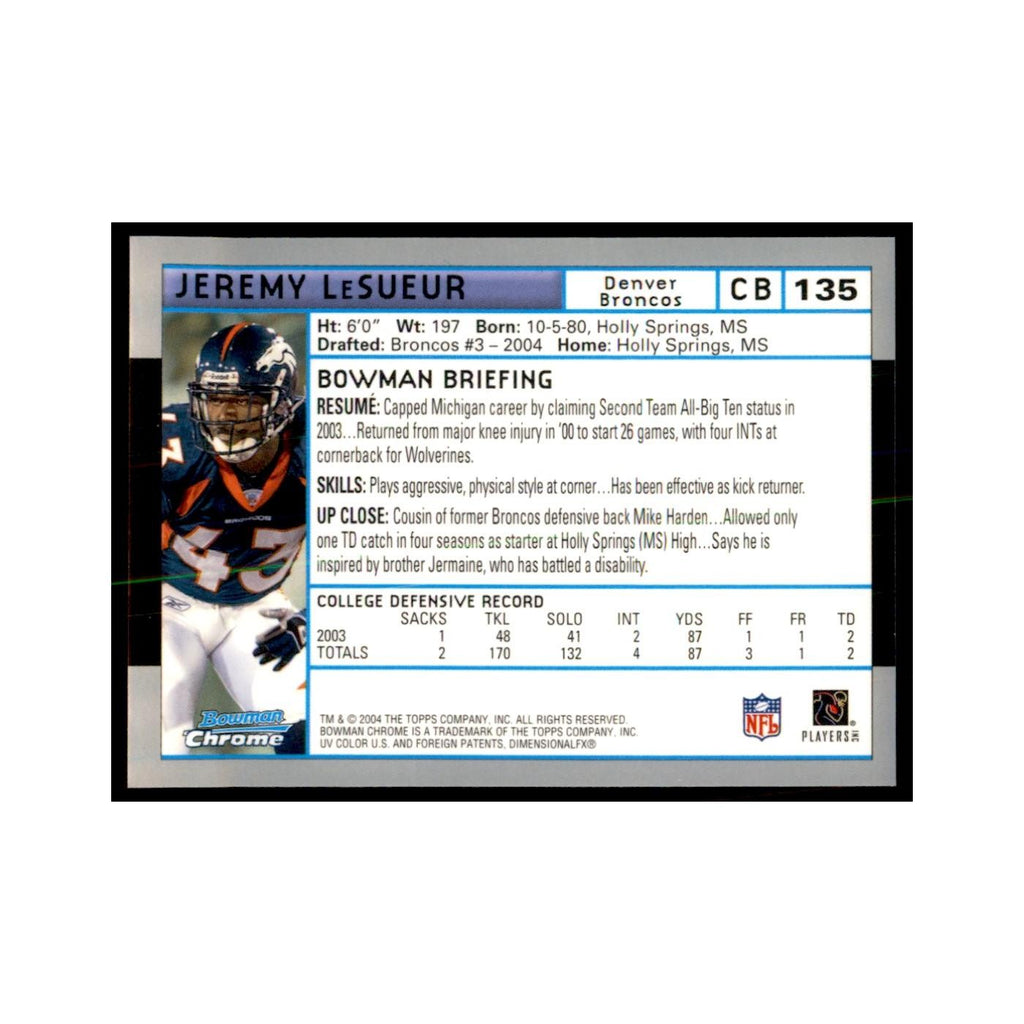 2004 Bowman Chrome Jeremy LeSueur RC Football Cards #135