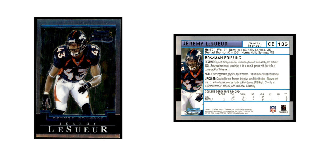 2004 Bowman Chrome Jeremy LeSueur RC Football Cards #135