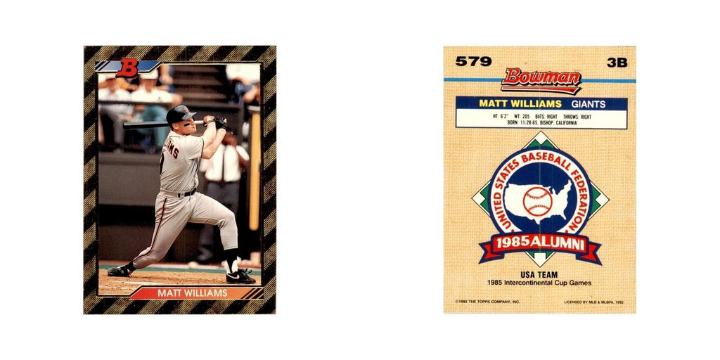 1992 Bowman Matt Williams Baseball Cards #579