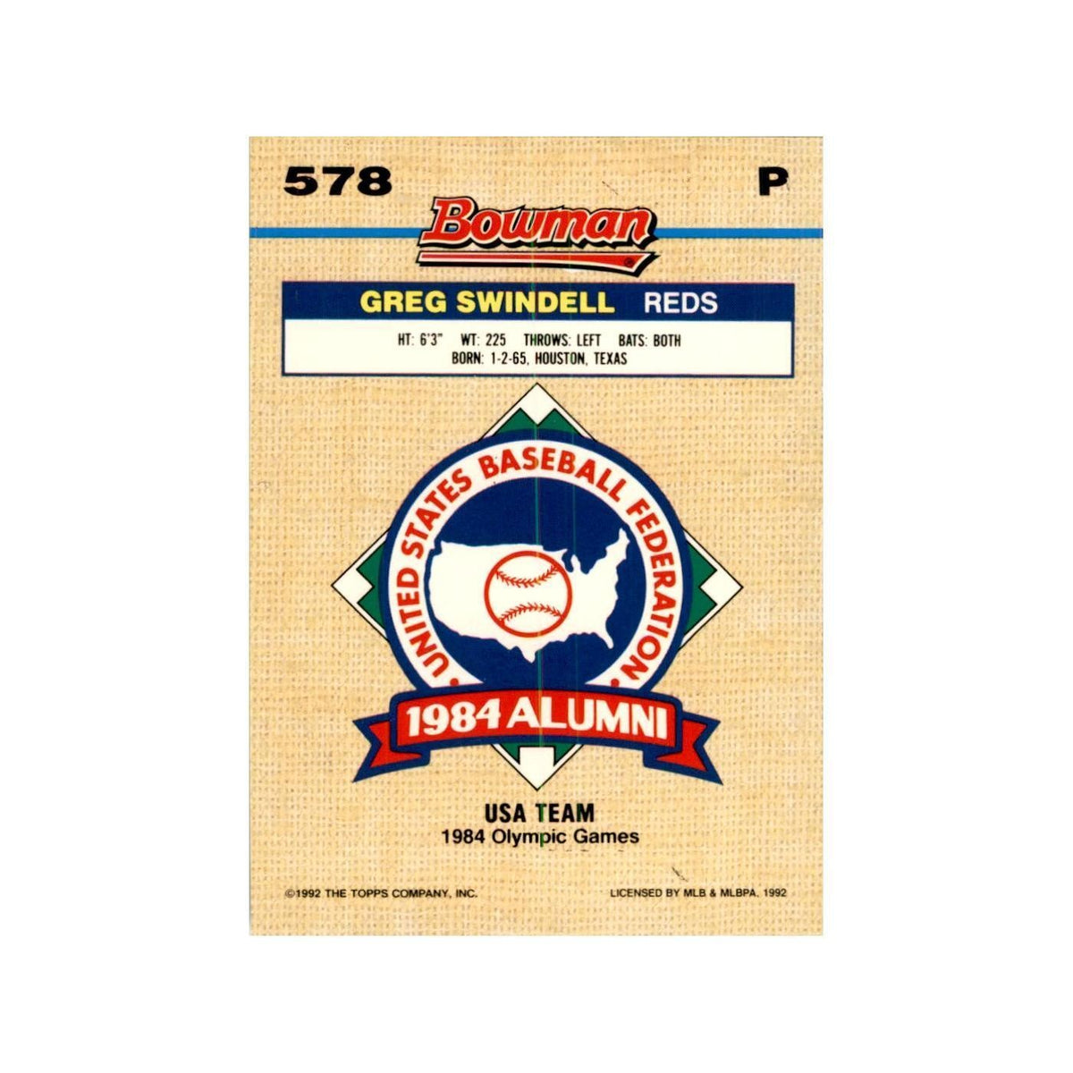 1992 Bowman Greg Swindell Baseball Cards #578